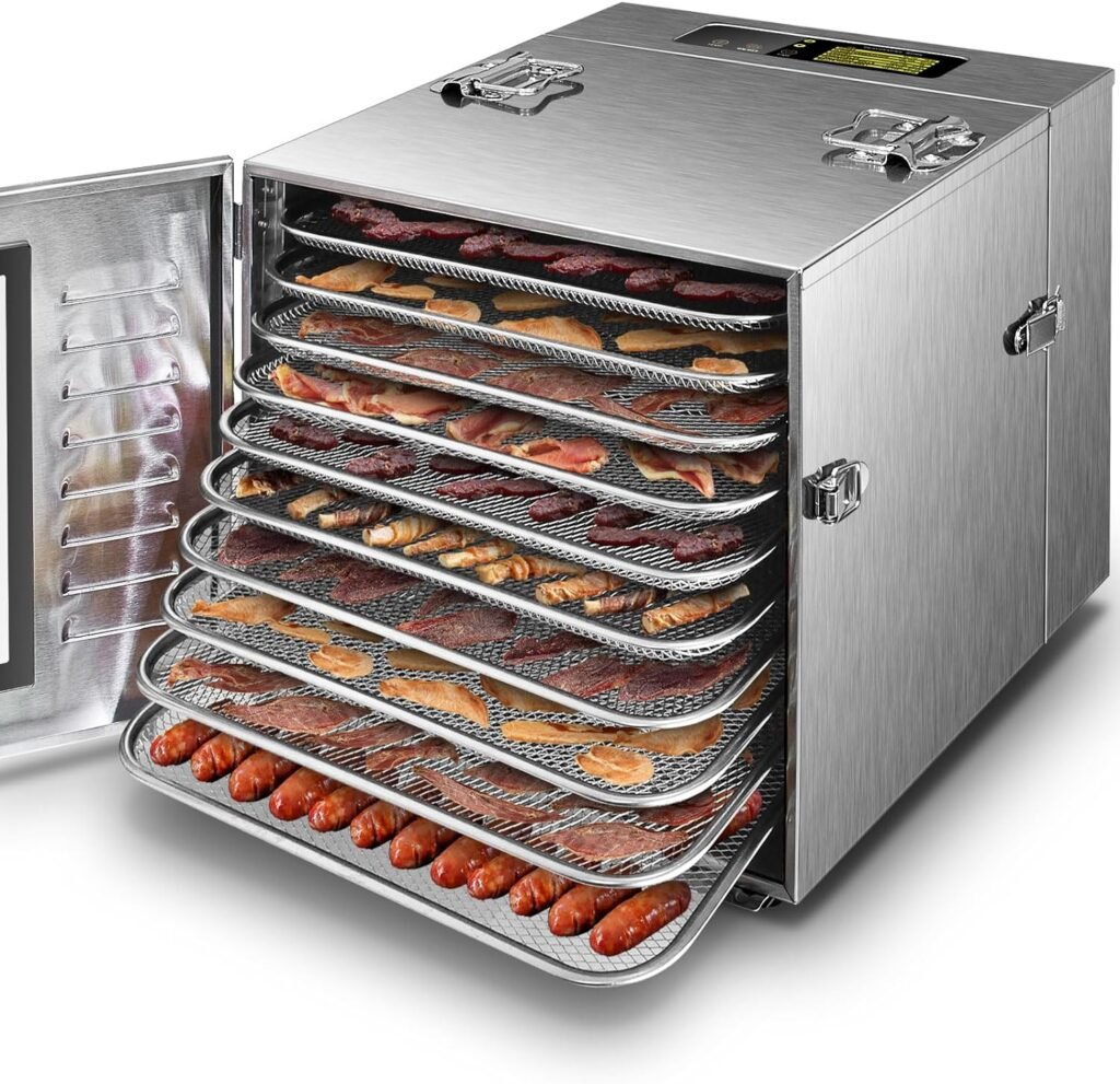 10 Trays Food Dehydrator for Jerky, Usable Area up to 17ft², 1000W Detachable Full Stainless Steel Dryer Machine, up to 194℉ Temperature, for Meat, Fruit, Beef, Herbs, and Pet Food