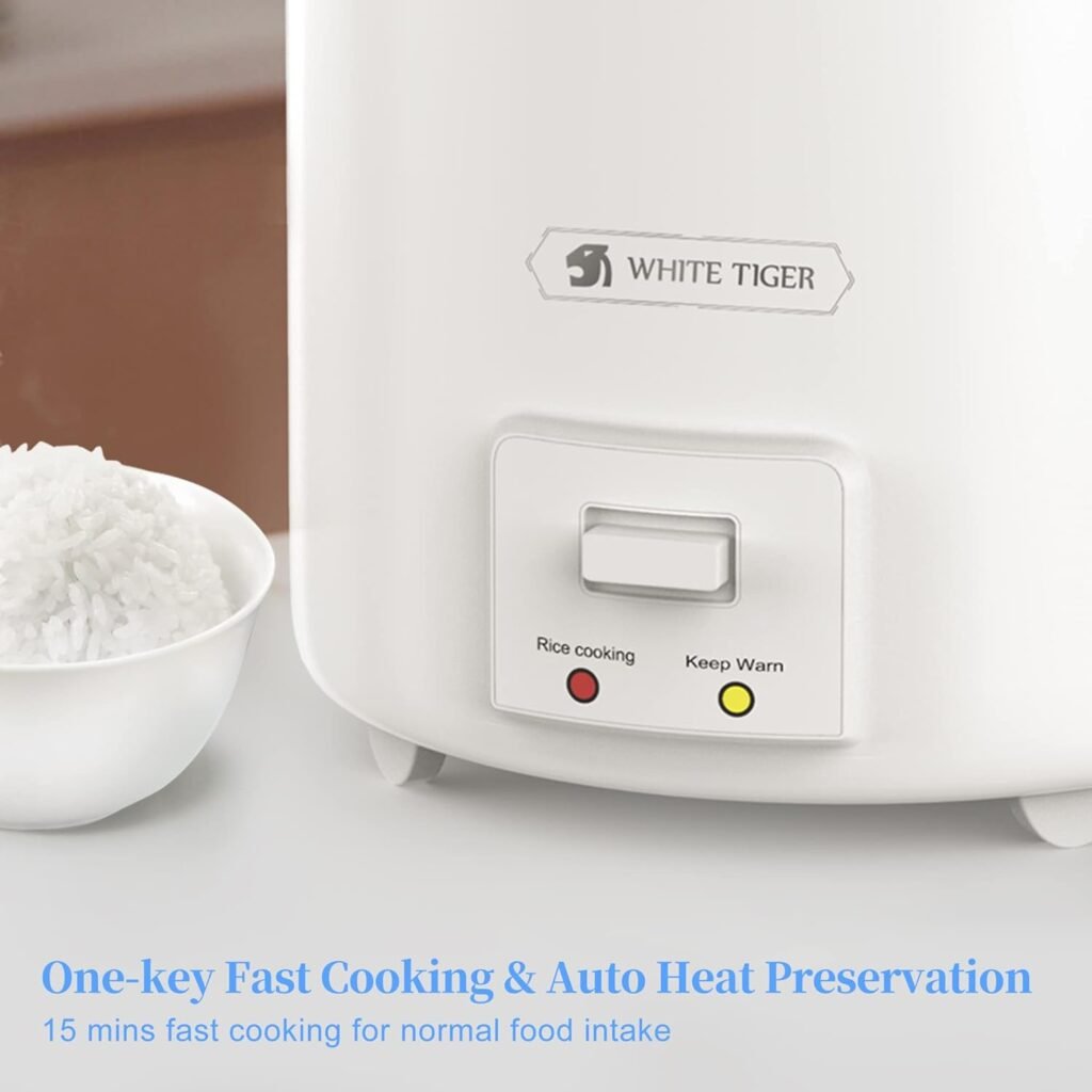 1.0L Mini Rice Cooker,WHITE TIGER Portable Travel Steamer Small,15 Minutes Fast Cooking, Removable Non-stick Pot, Keep Warm, Suitable For 1-2 People - For Cooking Soup, Rice, Stews  Oatmeal