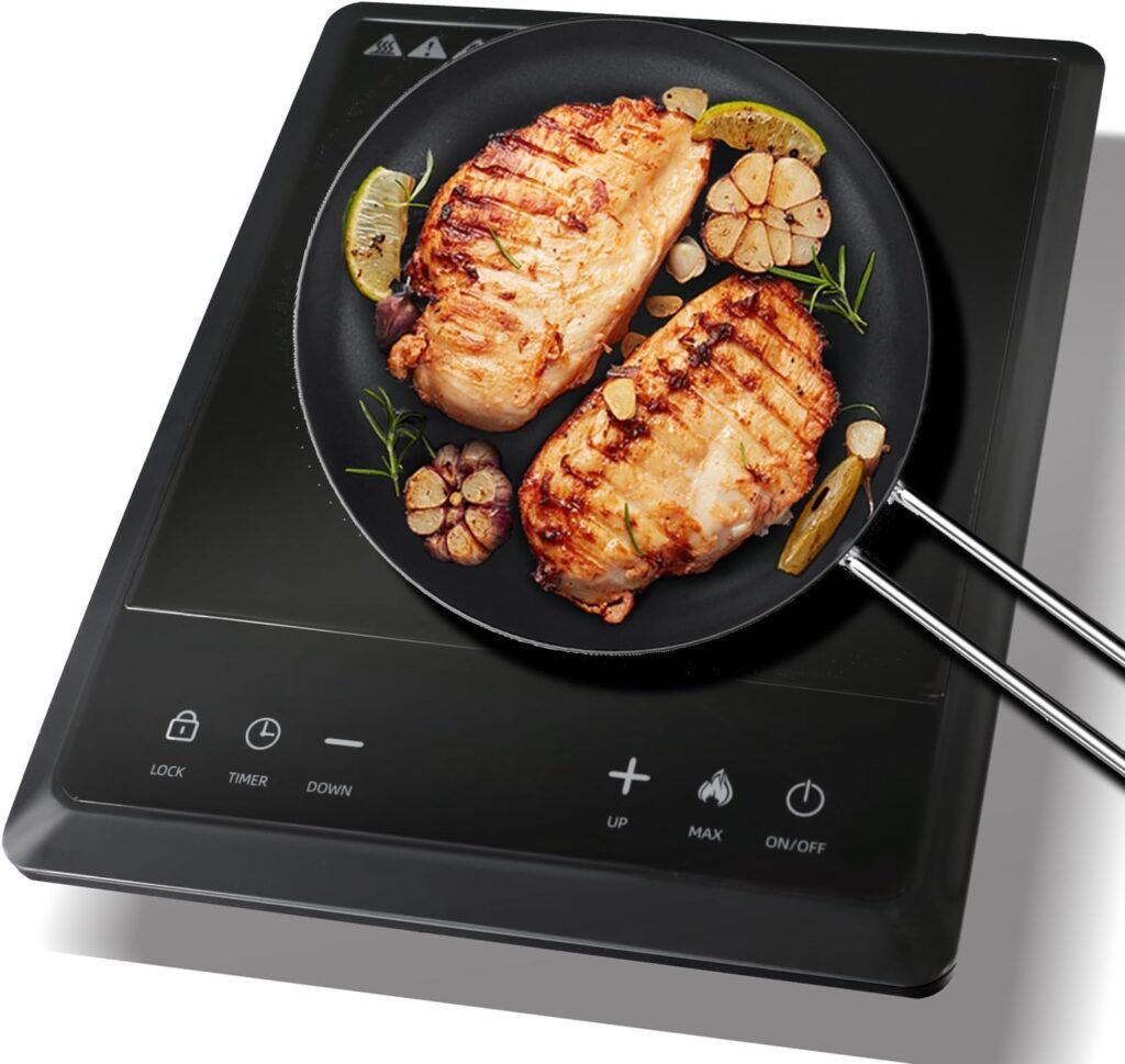 1600W Portable Induction Cooktop,Electric Induction Cooker and Burner,Countertop Hot Plate with 10-Level Adjustment,3-Hour Timer,Smart Touch Cooktop,and Safety Lock Feature,Black