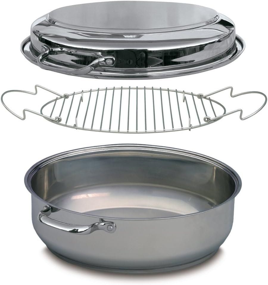 3 In 1 Multi Roaster w Lid- 18/10 Professional Grade Tri-Ply Stainless Steel- 11qt Poultry Roasting Pan w Rack, Stock Pot,  Sautee Cookware- Induction Capable w Stick Resistant Interior