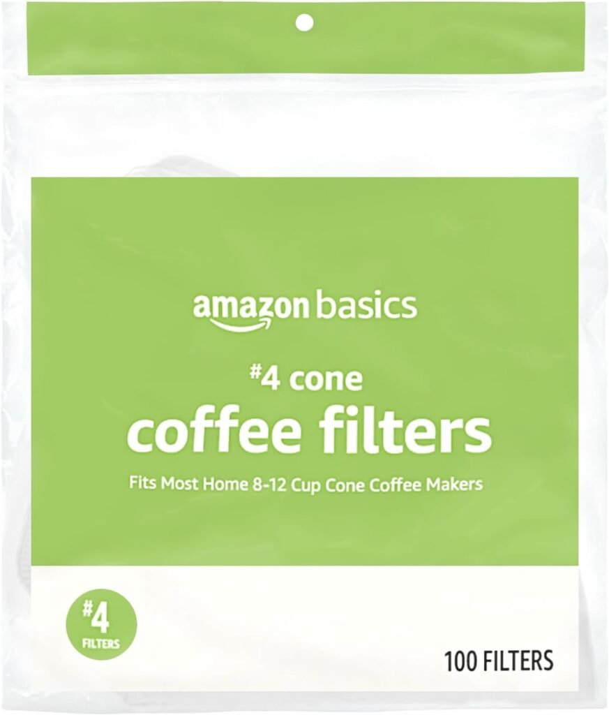 Amazon Basics Number 4 Cone Coffee Filters for 8-12 Cup Coffee Makers, White, 100 Count