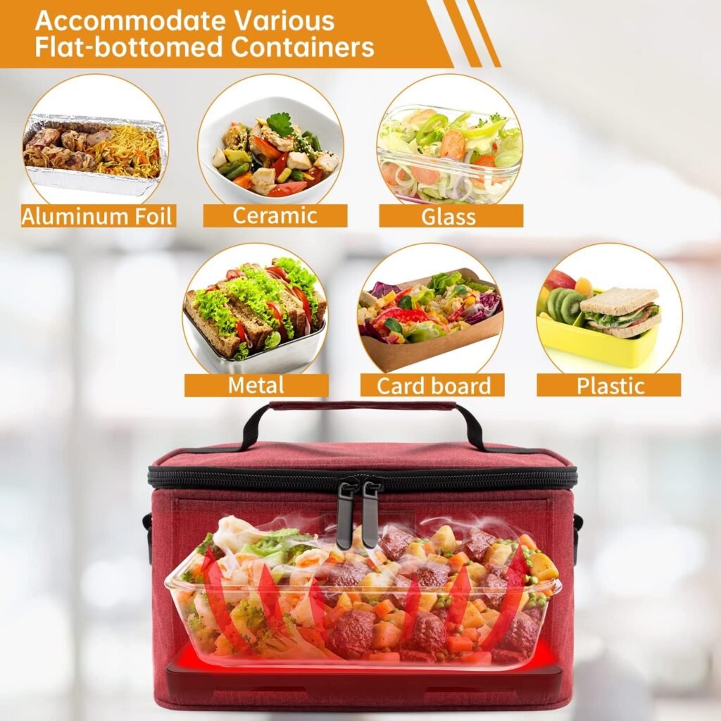 Aotto Portable Oven, 12V, 24V, 110V Food Warmer, Portable Mini Personal Microwave Heated Lunch Box Warmer for Cooking and Reheating Food in Car, Truck, Travel, Camping, Work, Home, Black