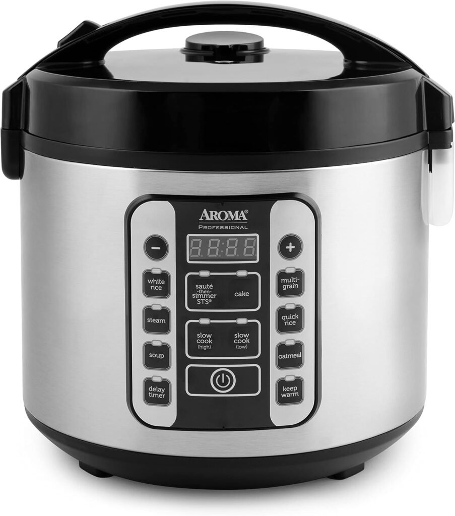 AROMA Digital Rice Cooker, 4-Cup (Uncooked) / 8-Cup (Cooked), Steamer, Grain Cooker, Multicooker, 2 Qt, Stainless Steel Exterior, ARC-914SBD