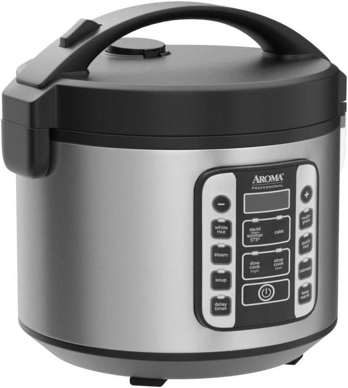 AROMA Digital Rice Cooker, 4-Cup (Uncooked) / 8-Cup (Cooked), Steamer, Grain Cooker, Multicooker, 2 Qt, Stainless Steel Exterior, ARC-914SBD