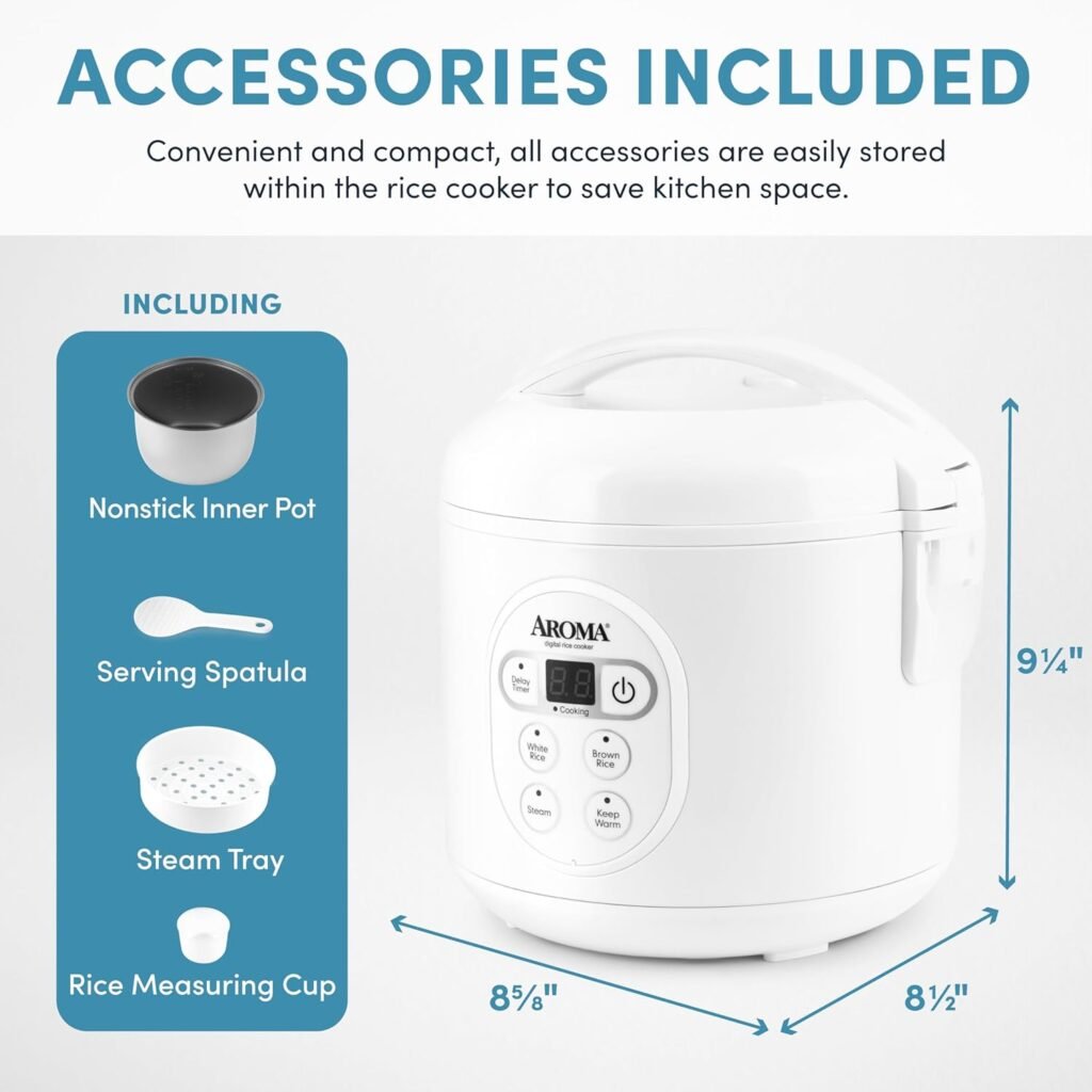 Aroma Housewares 8-Cup (Cooked) (4-Cup UNCOOKED) Digital Rice Cooker and Food Steamer (ARC-914D),White