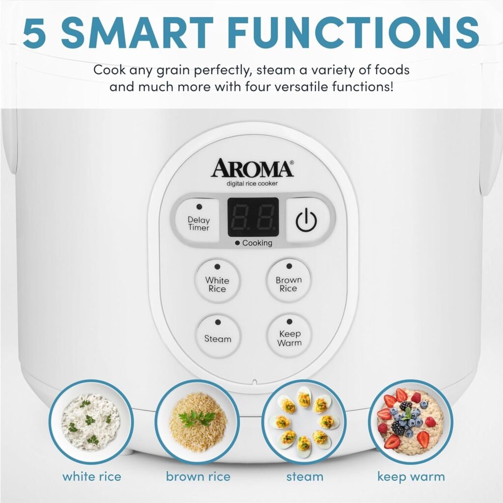 Aroma Housewares 8-Cup (Cooked) (4-Cup UNCOOKED) Digital Rice Cooker and Food Steamer (ARC-914D),White