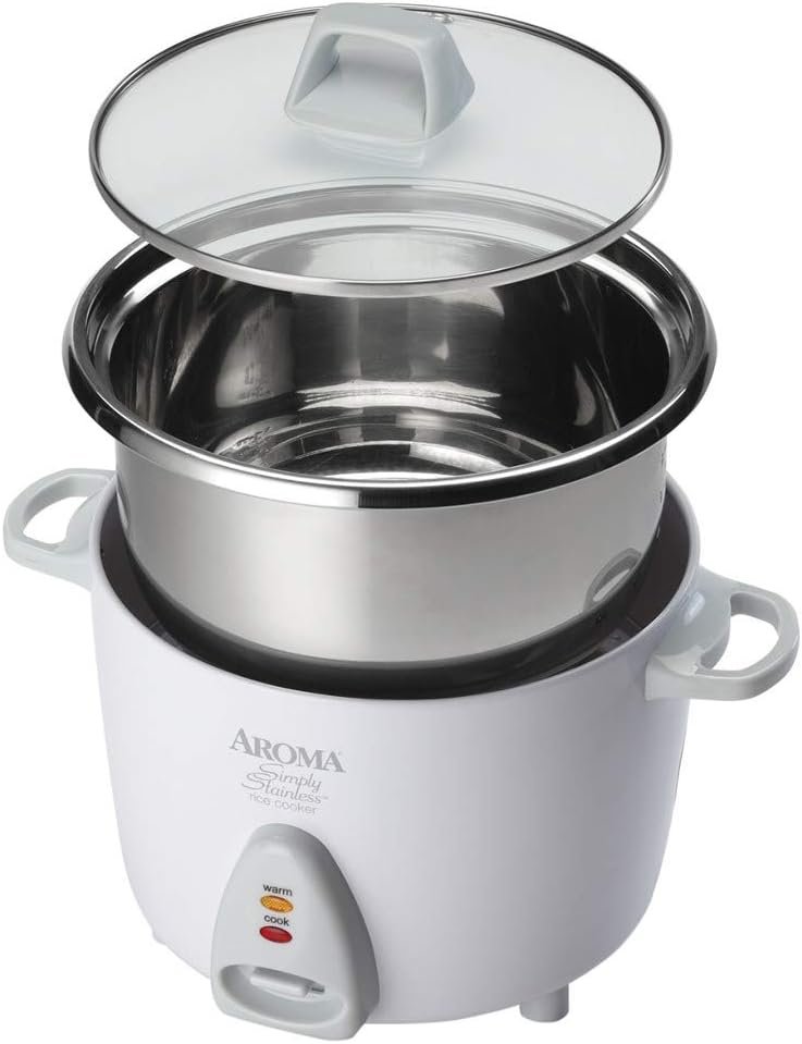 Aroma Housewares Select Stainless Rice Cooker  Warmer with Uncoated Inner Pot, 6-Cup(cooked) / 1.4Qt, ARC-753SG, White