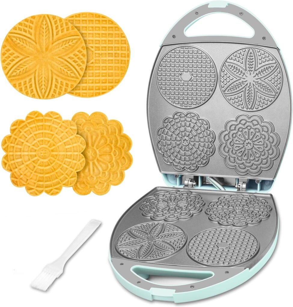 Bakers Friend Multi Pizzelle Maker Electric, Stroopwafel Iron, 4 x 4.5 Pizzelle Waffle Cookies Maker with Temperature Control, Ideal for Holidays, Parties  More, Great Choice for Gift