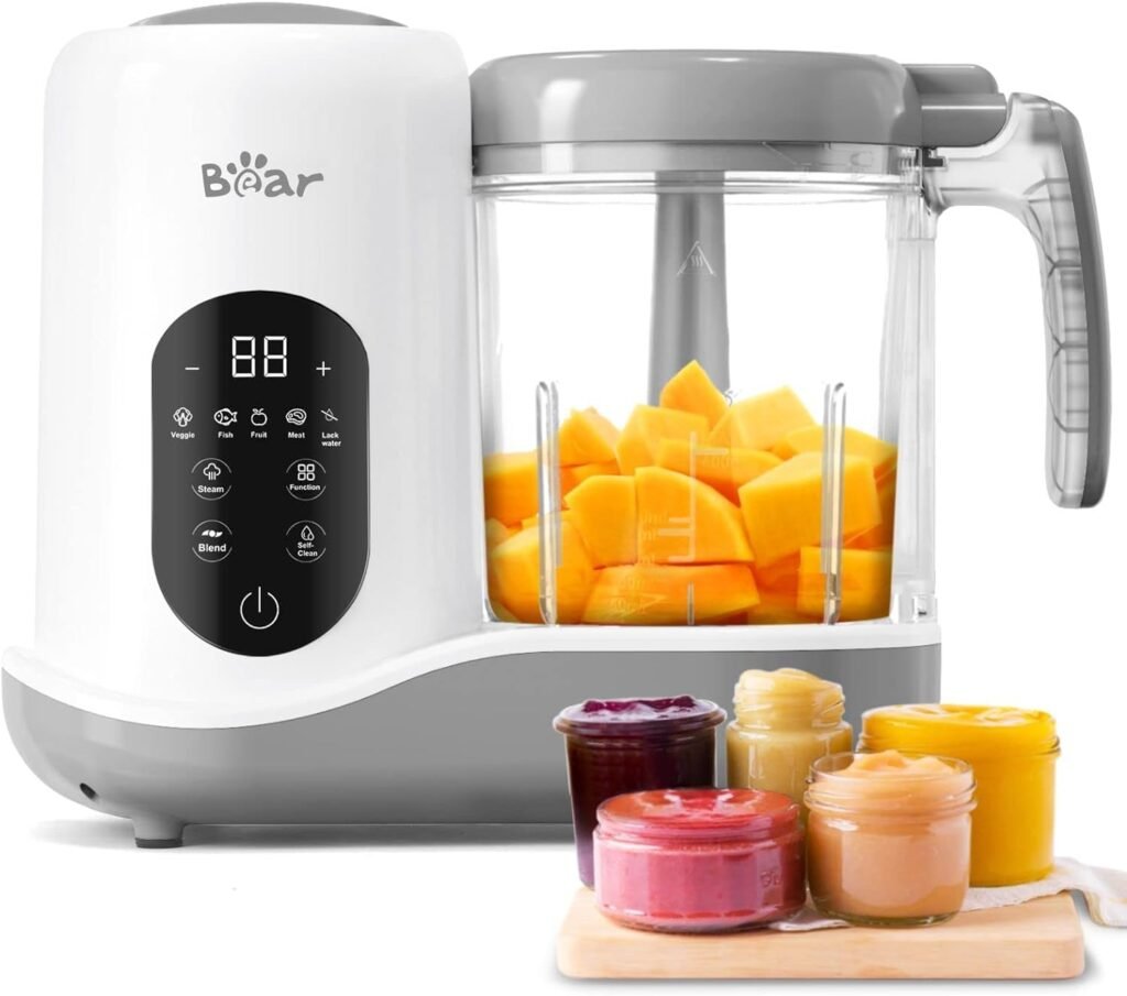 BEAR 2024 Baby Food Maker | One Step Baby Food Processor Steamer Puree Blender | Auto Cooking  Grinding | Baby Food Puree Maker with Self Cleans | Touch Screen Control, White