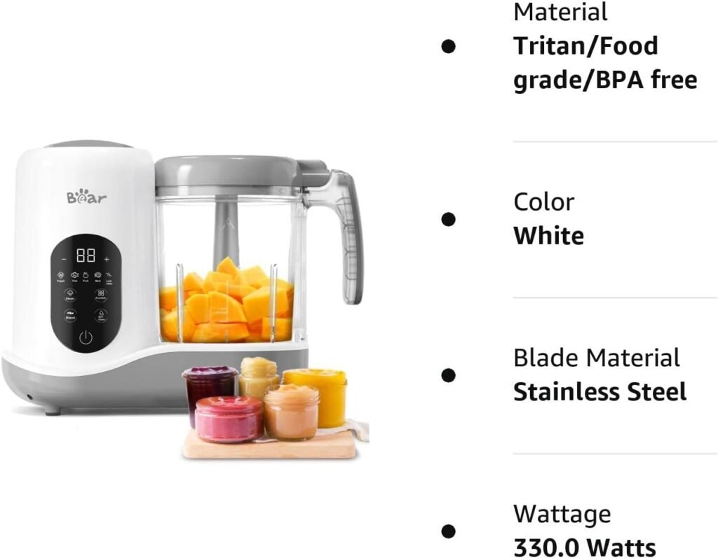 BEAR 2024 Baby Food Maker | One Step Baby Food Processor Steamer Puree Blender | Auto Cooking  Grinding | Baby Food Puree Maker with Self Cleans | Touch Screen Control, White