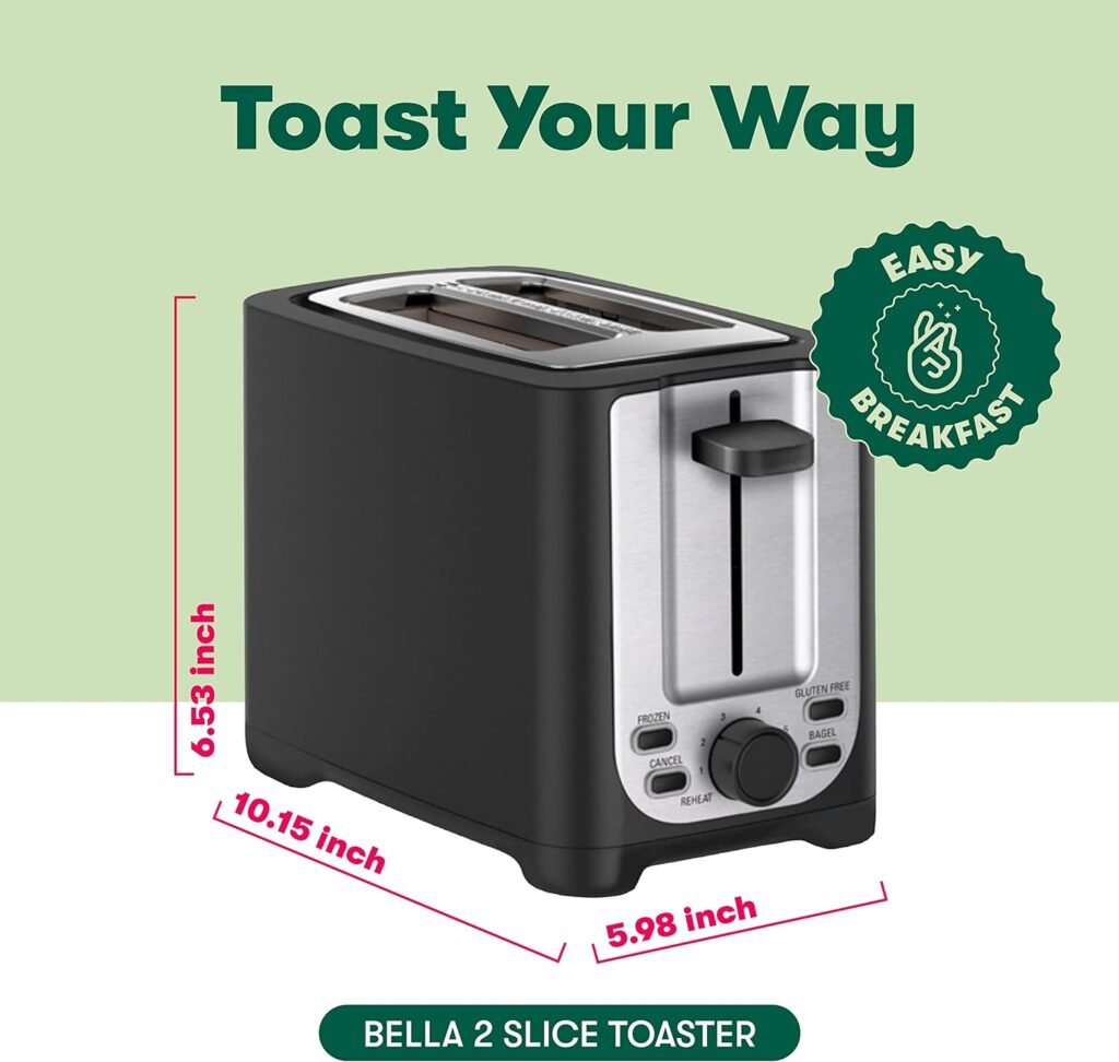 BELLA 2 Slice Toaster with Auto Shut Off - Extra Wide Slots  Removable Crumb Tray and Cancel, Defrost  Reheat Function - Toast Bread, Bagel  Waffle, Aqua