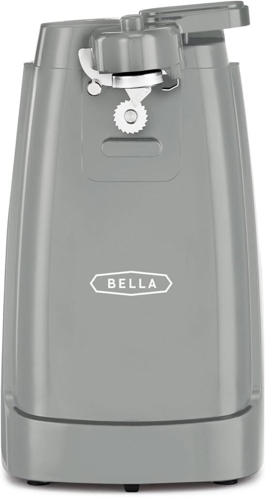 BELLA Electric Can Opener and Knife Sharpener, Multifunctional Jar and Bottle Opener with Removable Cutting Lever and Cord Storage, Stainless Steel Blade, Black