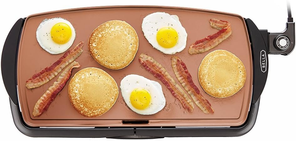 BELLA Electric Griddle  Flat Grill with Nonstick Large Cooking Surface and Removable Probe for Eggs, Tortillas, Pancake and more, 10.5 x 20, Black