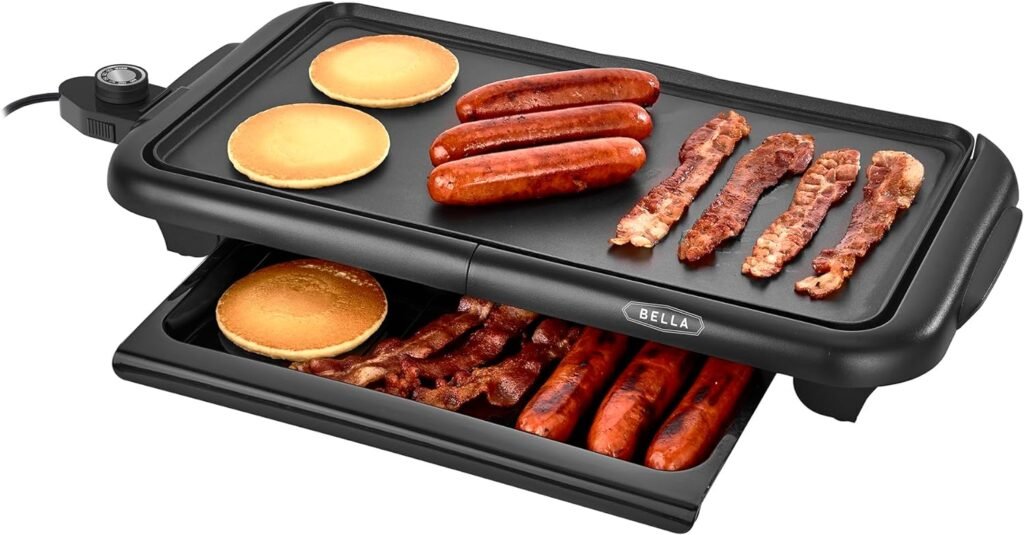 BELLA Electric Griddle with Warming Tray - Smokeless Indoor Grill, Nonstick Surface, Adjustable Temperature  Cool-touch Handles, 10 x 18, Copper/Black