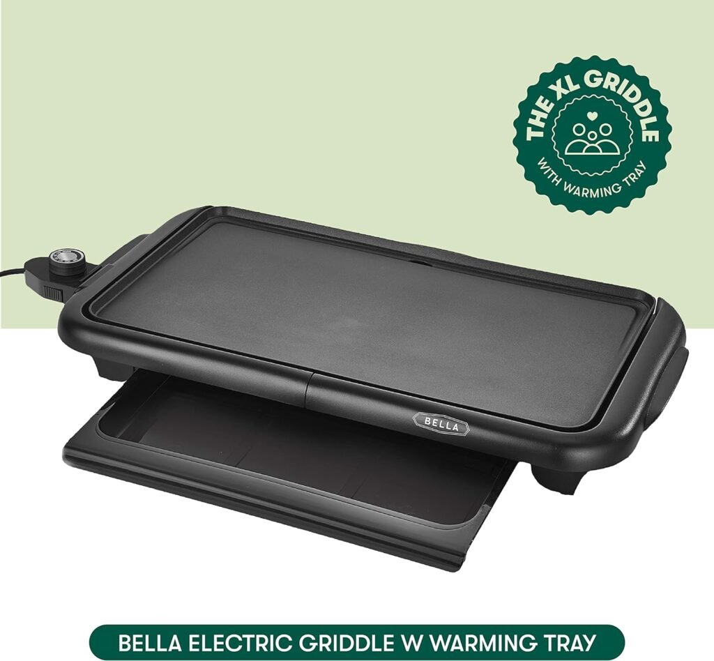 BELLA Electric Griddle with Warming Tray - Smokeless Indoor Grill, Nonstick Surface, Adjustable Temperature  Cool-touch Handles, 10 x 18, Copper/Black