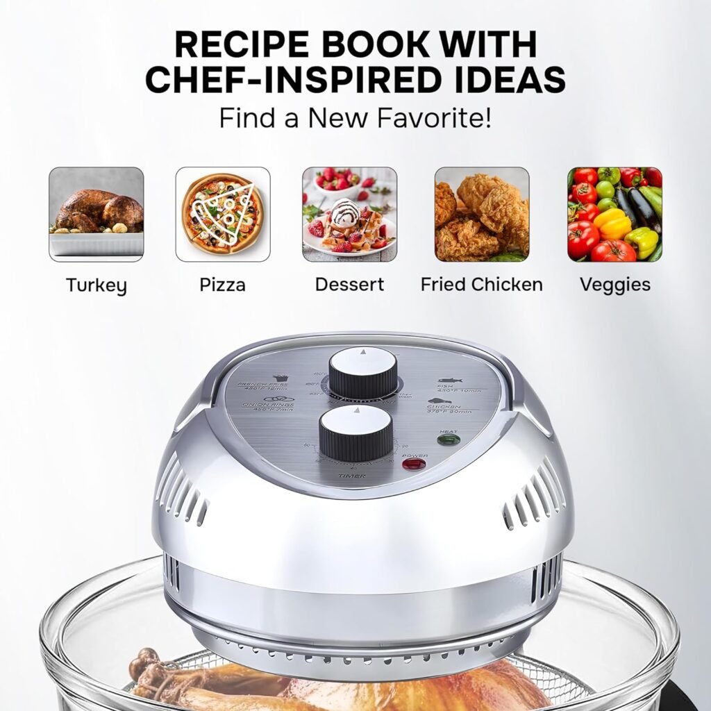 Big Boss 16Qt Large Air Fryer Oven – Large Halogen Oven Cooker with 50+ Air Fryers Recipe Book for Quick + Easy Meals for Entire Family, AirFryer Oven Makes Healthier Crispy Foods – Silver