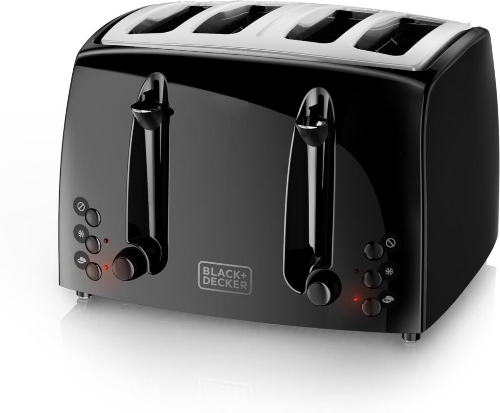 BLACK+DECKER 4-Slice Toaster, TR1410BD, Extra-Wide, 7 Shade Settings, Crumb Trays, Gloss Black