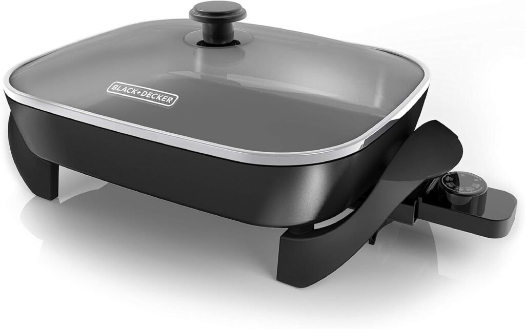 BLACK+DECKER Electric Skillet, Variable Temperature Control, Nonstick Cooking Surface, Dishwasher Safe, Tempered Glass Lid, 12x15