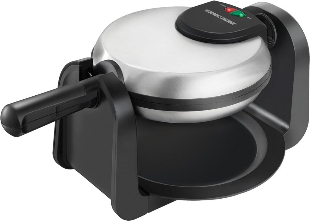 BLACK+DECKER Flip Waffle Maker, WM1404S, 7 Round Belgian Waffles, Ready Light Indicator