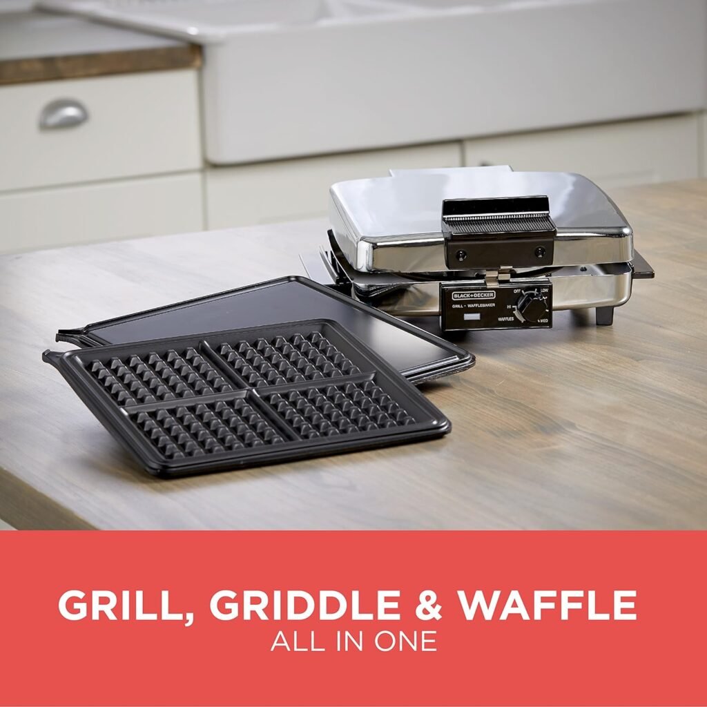 BLACK+DECKER G48TD Waffle Maker, 3-in-1, Silver