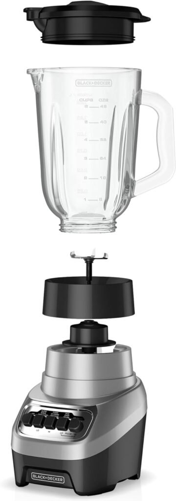 BLACK+DECKER PowerCrush Countertop Blender, BL1230SG, 6-Cup Glass Jar, 4 Speed Settings, Dishwasher Safe, 700W Motor