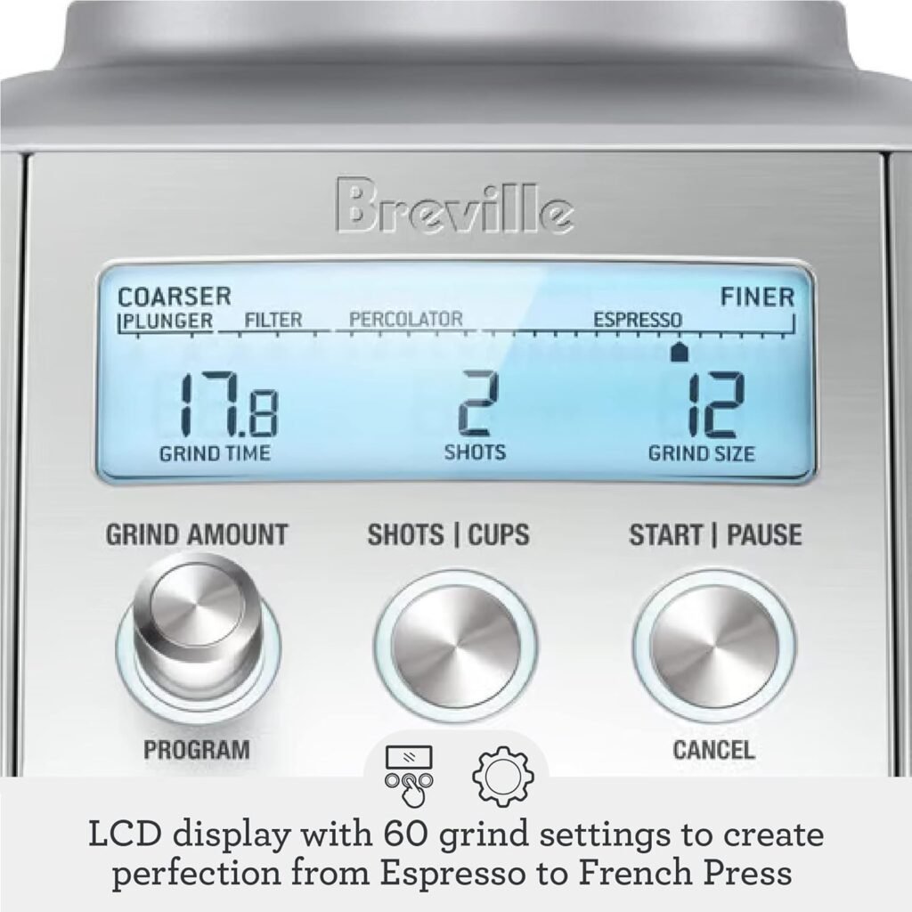 Breville Smart Grinder Pro Coffee Bean Grinder, Brushed Stainless Steel, BCG820BSS, 2.3