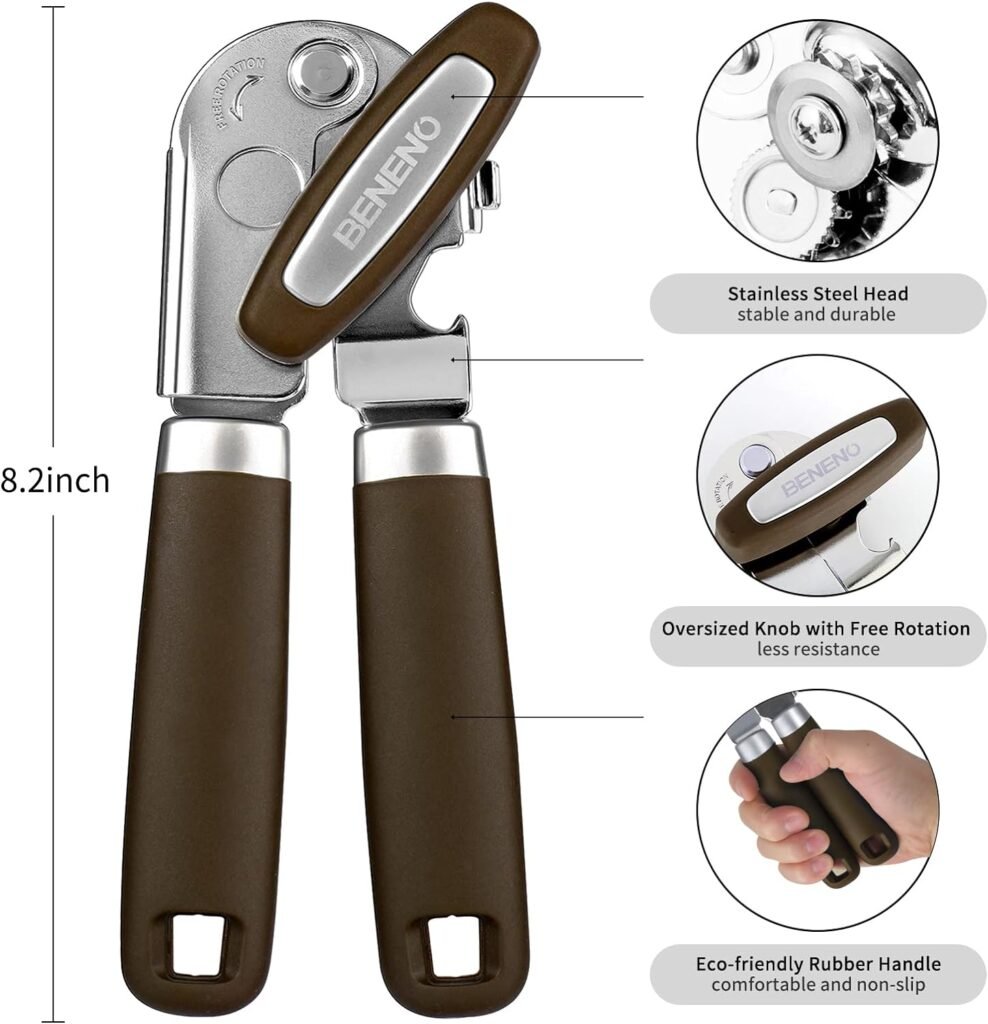 Can Opener Manual with Magnet and Sharp Blade Smooth Edge, Handheld Openers with Big Effort-Saving Knob, Can Opener with Multifunctional Bottles Opener, Green