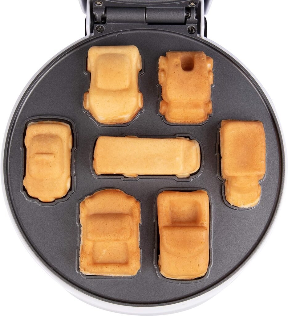 Car Mini Waffle Maker- Make 7 Fun, Different Race Cars, Trucks, and Automobile Vehicle Shaped Pancakes- Electric Waffler Iron- Non-Stick Pan Cake Baker w Recipe Guide- Fun Easter Basket Stuffer Gift