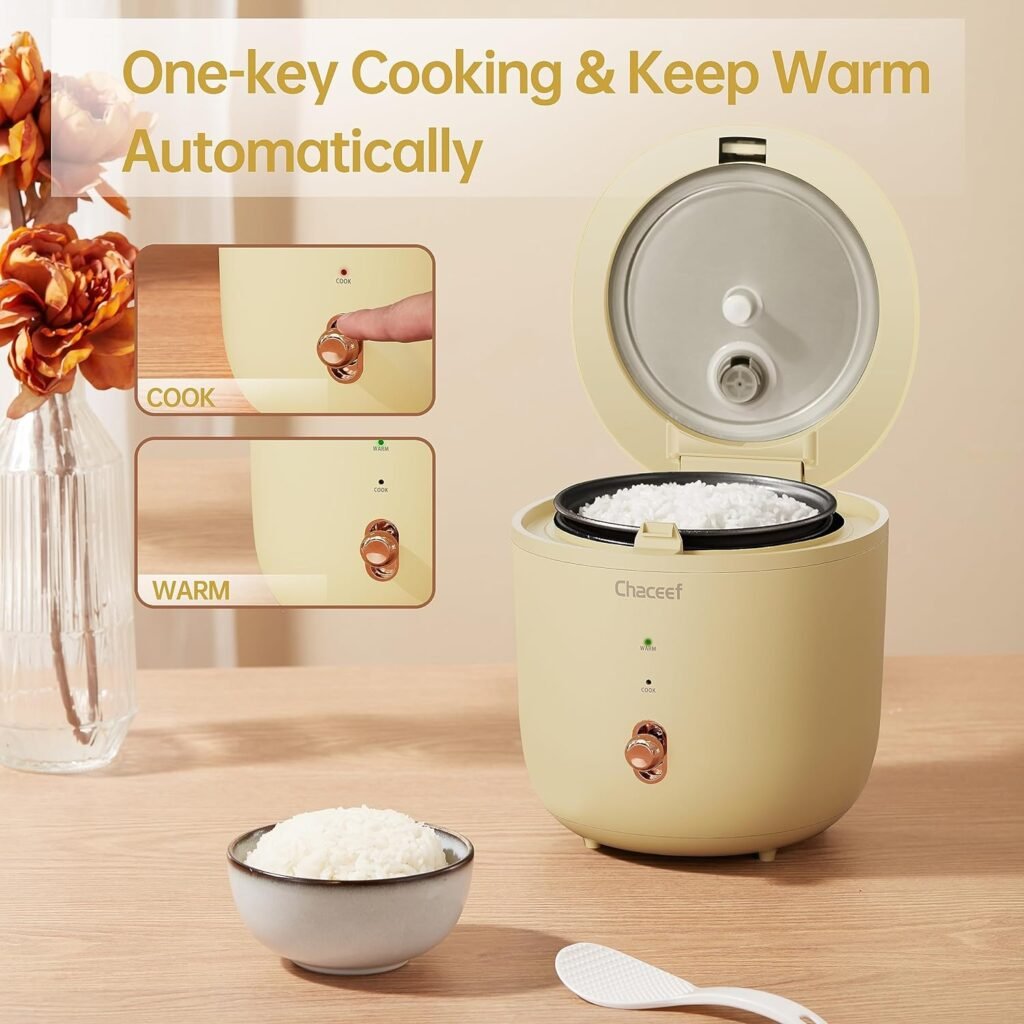 CHACEEF Mini Rice Cooker 2-Cups Uncooked, 1.2L Portable Non-Stick, Smart Control Multifunction Small Travel Cooker with 24 Hours Timer Delay  Keep Warm Function, Food Steamer, Green