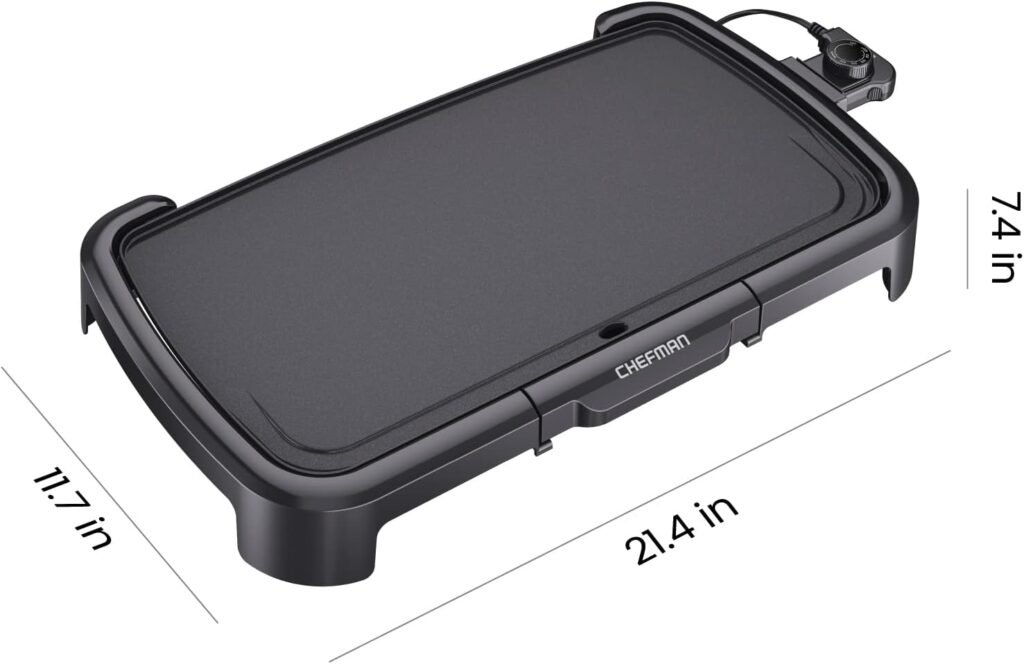 Chefman Electric Griddle with Removable Temperature Control, Immersible Flat Top Grill, Burger, Eggs, Pancake Griddle, Nonstick Easy Clean Cooking Surface, Slide Out Drip Tray, 10 x 16 Inch