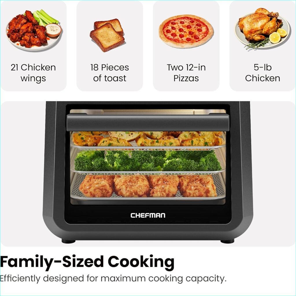 CHEFMAN Multifunctional Digital Air Fryer+ Rotisserie, Dehydrator, Convection Oven, 17 Touch Screen Presets Fry, Roast, Dehydrate, Bake, XL 10L Family Size, Auto Shutoff, Large Easy-View Window, Black