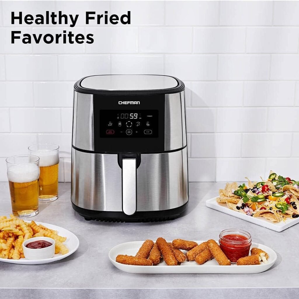 CHEFMAN Multifunctional Digital Air Fryer+ Rotisserie, Dehydrator, Convection Oven, 17 Touch Screen Presets Fry, Roast, Dehydrate, Bake, XL 10L Family Size, Auto Shutoff, Large Easy-View Window, Black