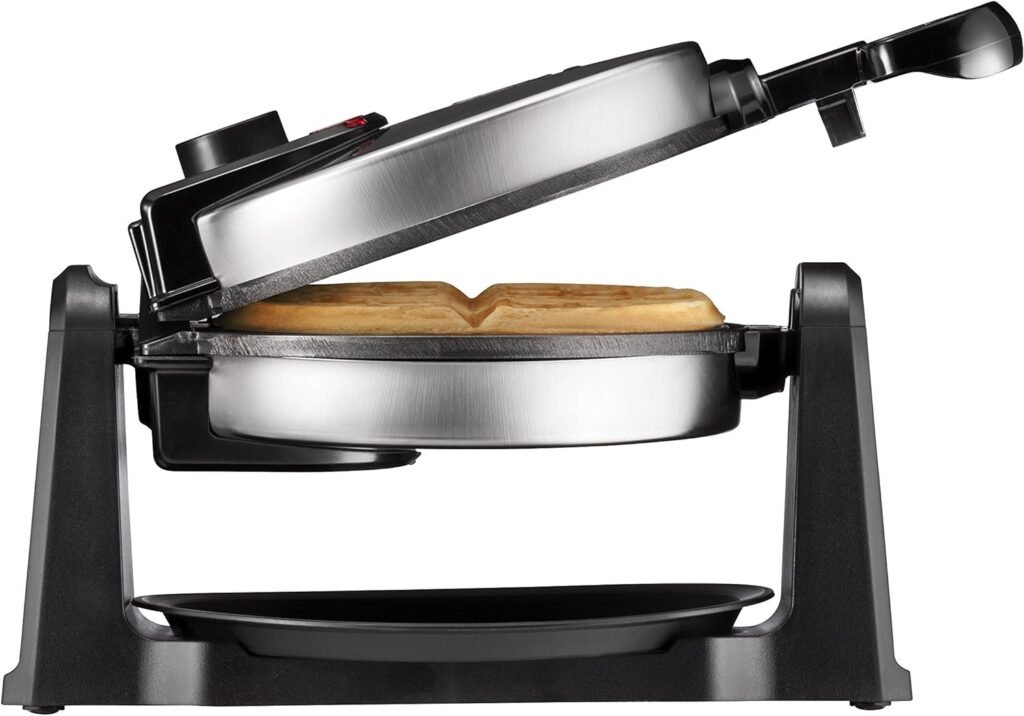 Chefman Rotating Belgian Waffle Maker, 180° Flip Iron w/ Non-Stick Plates, Adjustable Timer, Locking Lid,  Drip Plate, Space Saving Storage, Mess-Free Breakfast, Stainless Steel/Black