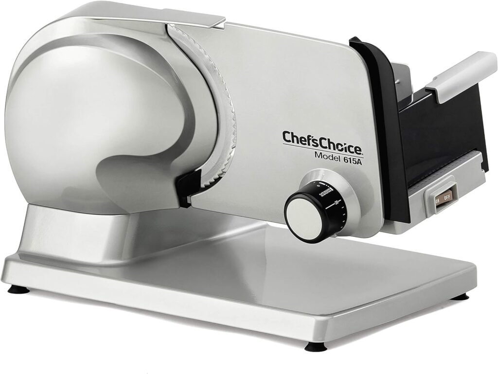 Chef’sChoice 615A Electric Meat Slicer For Home Use With Precision Thickness Control, Tilted Food Carriage and 7-Inch Removable Blade, 100 W, Silver