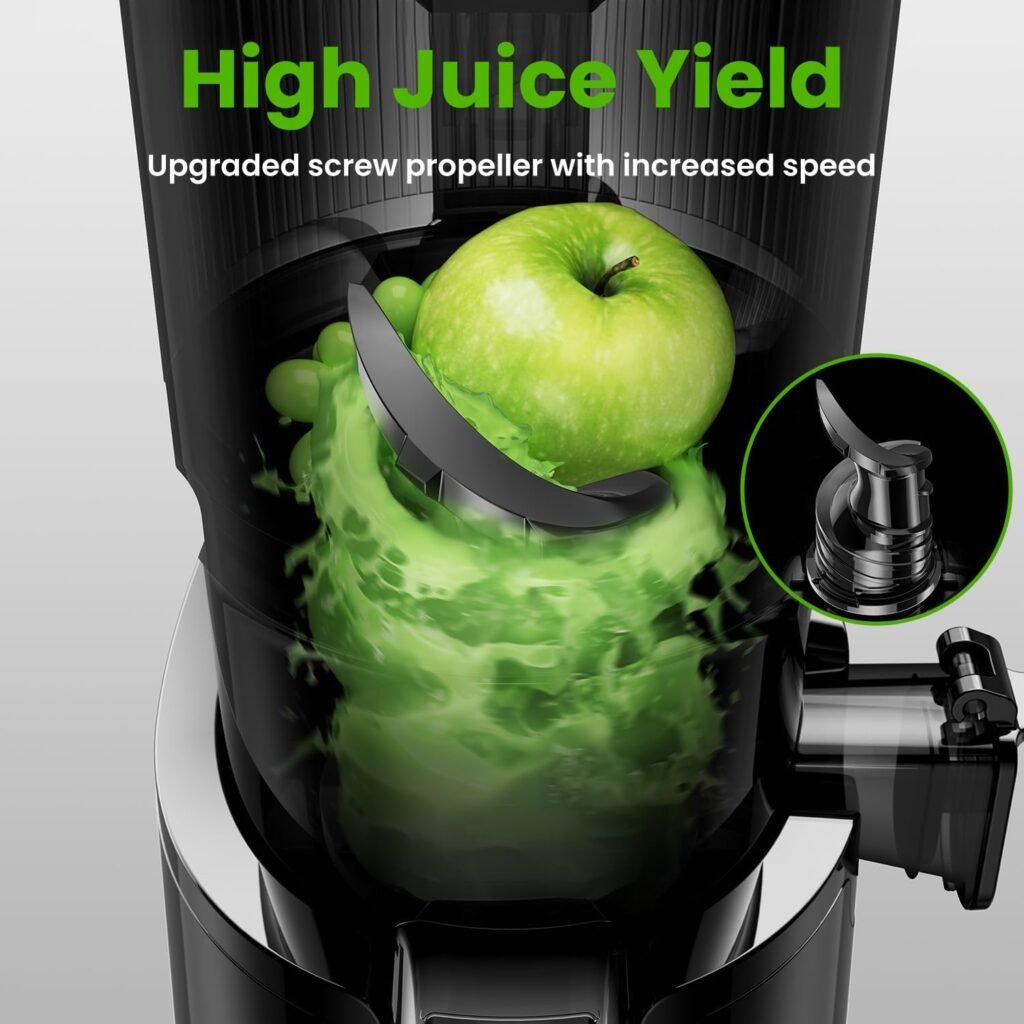 Cold Press Juicer, Amumu Slow Masticating Machines with 5.3 Extra Large Feed Chute Fit Whole Fruits  Vegetables Easy Clean Self Feeding Effortless for Batch Juicing, High Juice Yield, BPA Free 250W