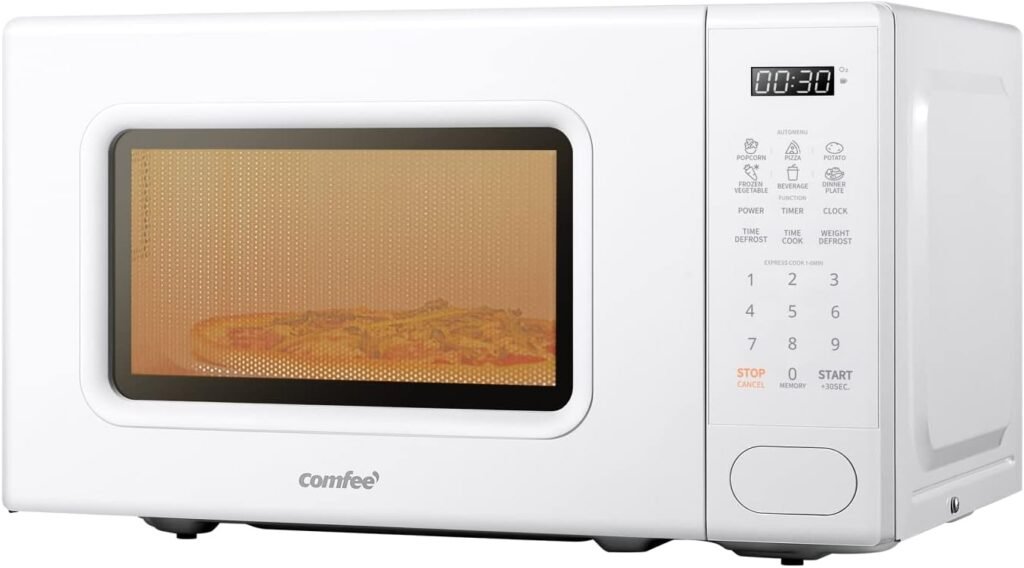 COMFEE CMO-C20M1WH Retro Microwave with 11 power levels, Fast Multi-stage Cooking, Turntable Reset Function Kitchen Timer, Speedy Cooking， Weight/Time Defrost, Memory function, Children Lock, 700W