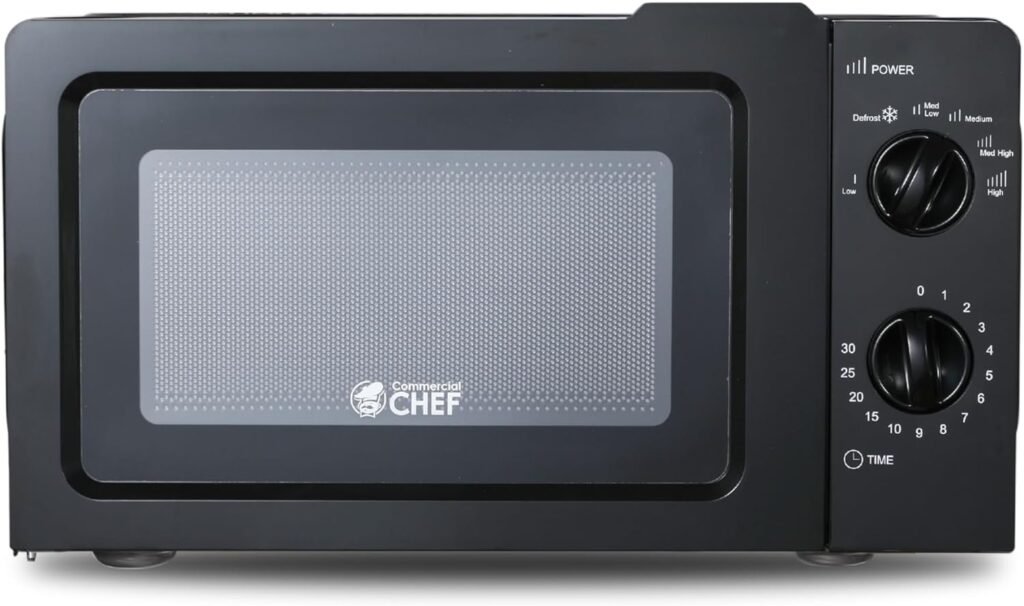 COMMERCIAL CHEF 0.6 Cubic Foot Microwave with 6 Power Levels, Small Microwave with Grip Handle, 600W Countertop Microwave with 30 Minute Timer and Mechanical Dial Controls, Black