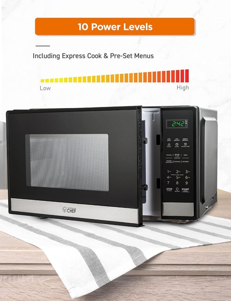 COMMERCIAL CHEF 0.6 Cubic Foot Microwave with 6 Power Levels, Small Microwave with Grip Handle, 600W Countertop Microwave with 30 Minute Timer and Mechanical Dial Controls, Black