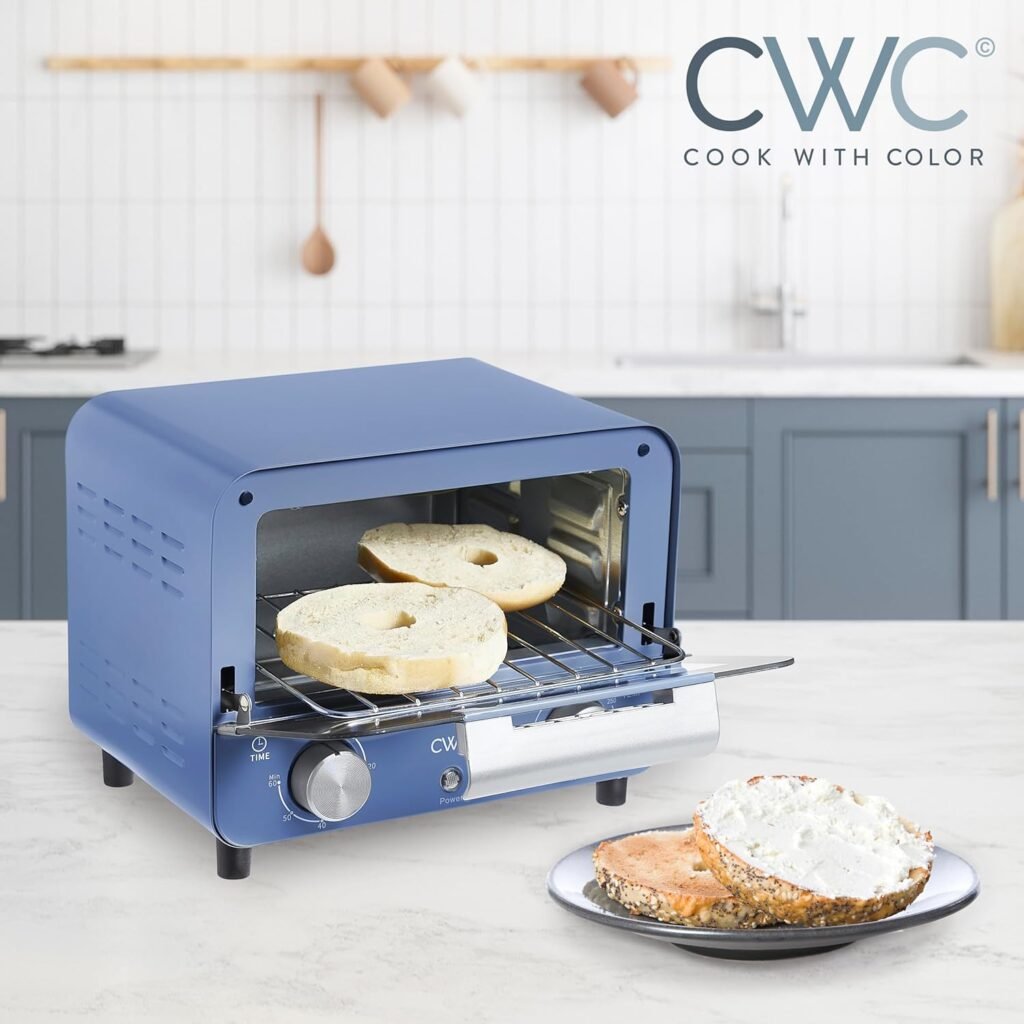 COOK WITH COLOR Mini Toaster Oven: 600W Power, Precision Timer, Auto Shutoff, and Culinary Delights Up To 450 Degrees, Navy