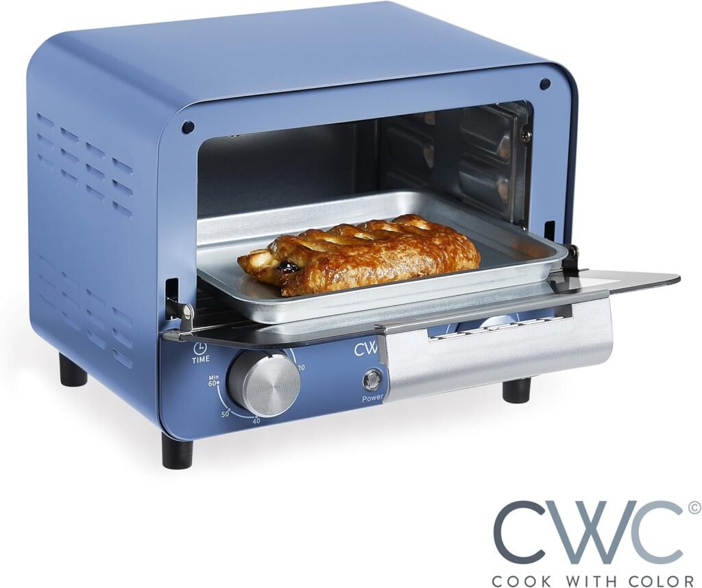 COOK WITH COLOR Mini Toaster Oven: 600W Power, Precision Timer, Auto Shutoff, and Culinary Delights Up To 450 Degrees, Navy