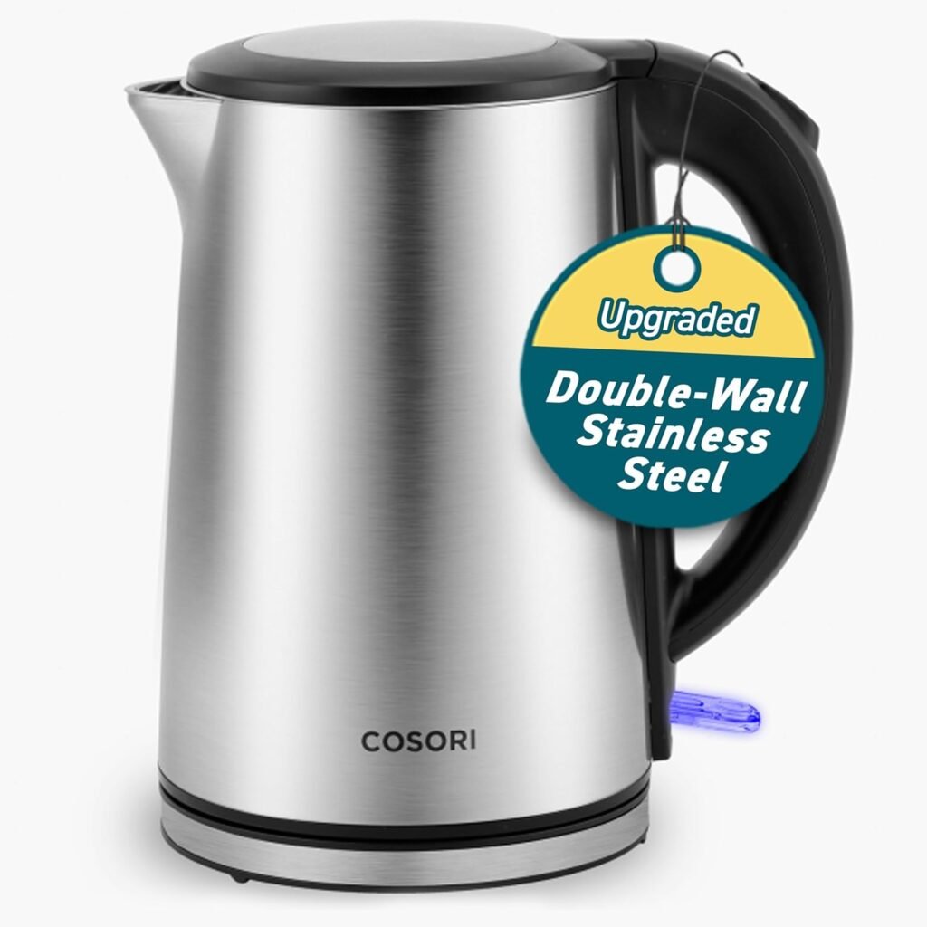 COSORI Electric Kettle, Tea Kettle Pot, Stainless Steel Double Wall, 1500W Hot Water Kettle Teapot Boiler  Heater, Automatic Shut Off  Boil-Dry Protection, BPA Free, 1.5L, Silver