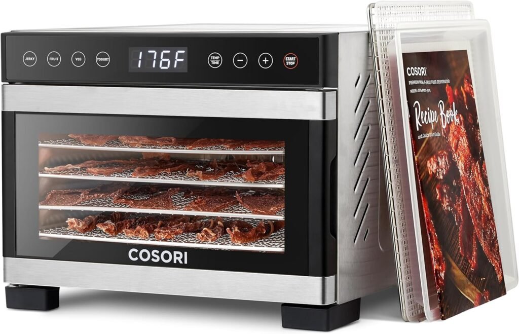 COSORI Food Dehydrator for Jerky, 176°F Temperature Control, 5 Stainless Steel Trays Dryer Machine, 4 Presets, 48H Timer, for Dog Treats, Meat, Fruit, Veggies, Snacks, Recipe Book Included