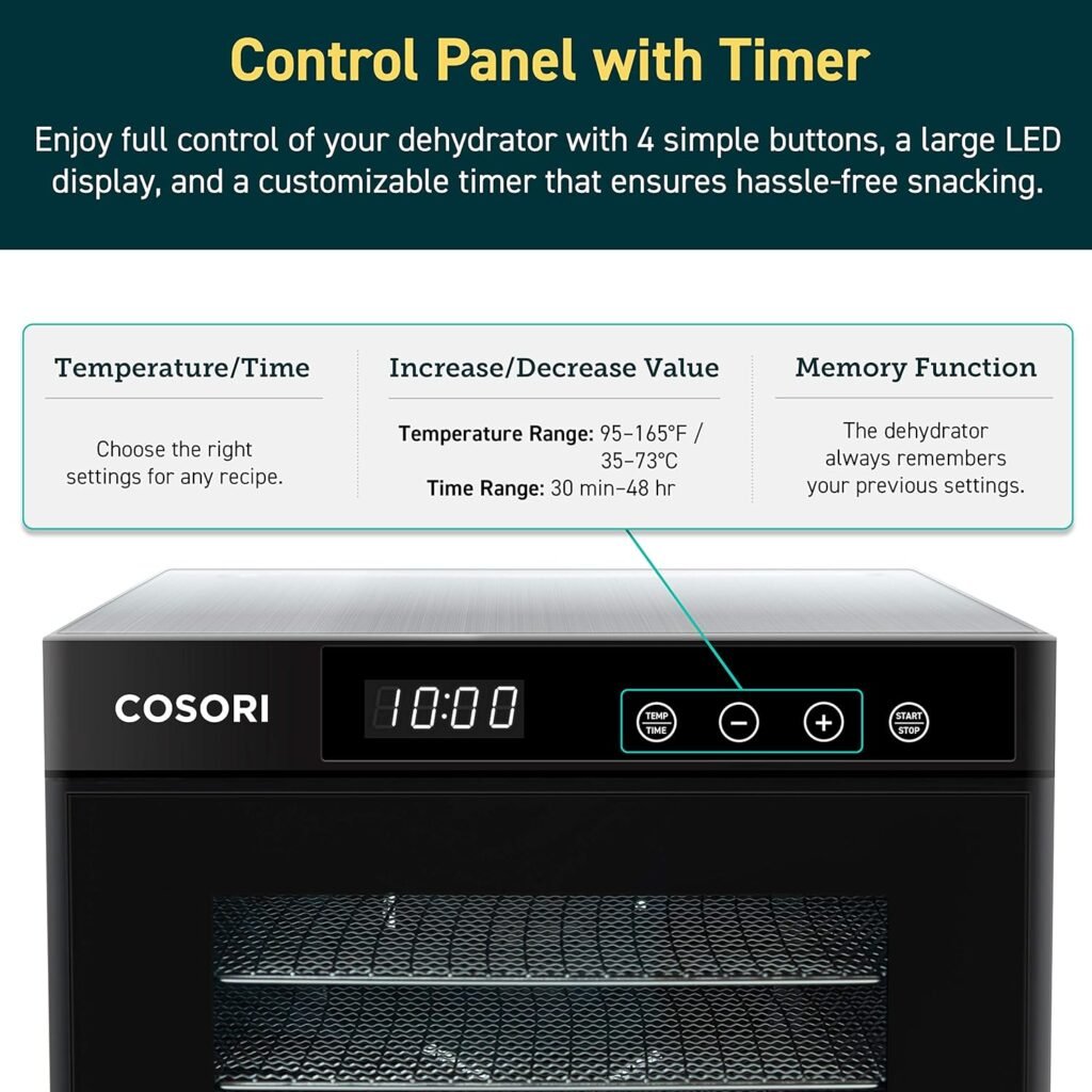 COSORI Food Dehydrator for Jerky, Large Drying Space with 6.48ft², 600W Dehydrated Dryer, 6 Stainless Steel Trays, 48H Timer, 165°F Temperature Control, for Herbs, Meat, Fruit, and Yogurt, Silver