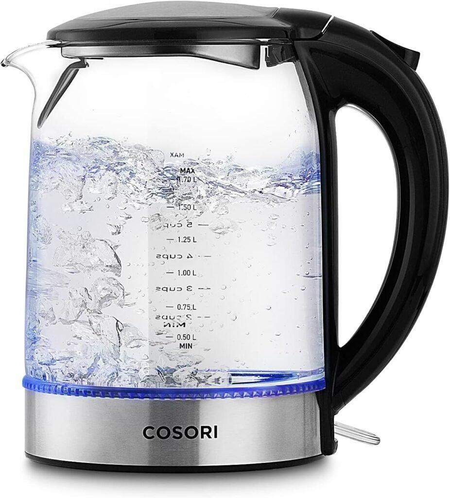 COSORI Speed-Boil Electric Tea Kettle, 1.7L Hot Water Kettle (BPA Free) 1500W Auto Shut-Off  Boil-Dry Protection, LED Indicator Inner Lid  Bottom, Transparent