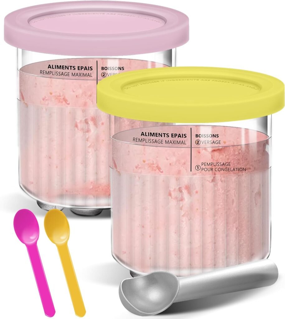 Creami Pints and Lids for Ninja - 4 Pack, 24 oz Deluxe 11-in-1 Creamy Icecream Containers Cups Jars Tubs Canisters Set, Smoothie Pot Compatible with NC501 NC500 Series Creamer Ice Cream Maker Machine