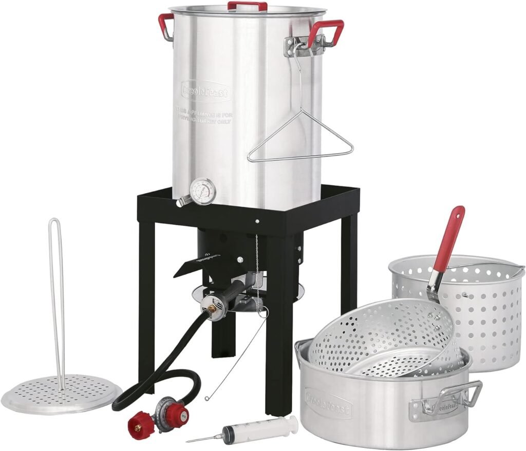 CreoleFeast TFS3010 Propane 30 Qt. Turkey and 10 Qt. Fish Fryer Boiler Steamer Set, 50,000 BTU Burner, Ideal for Outdoor Cooking