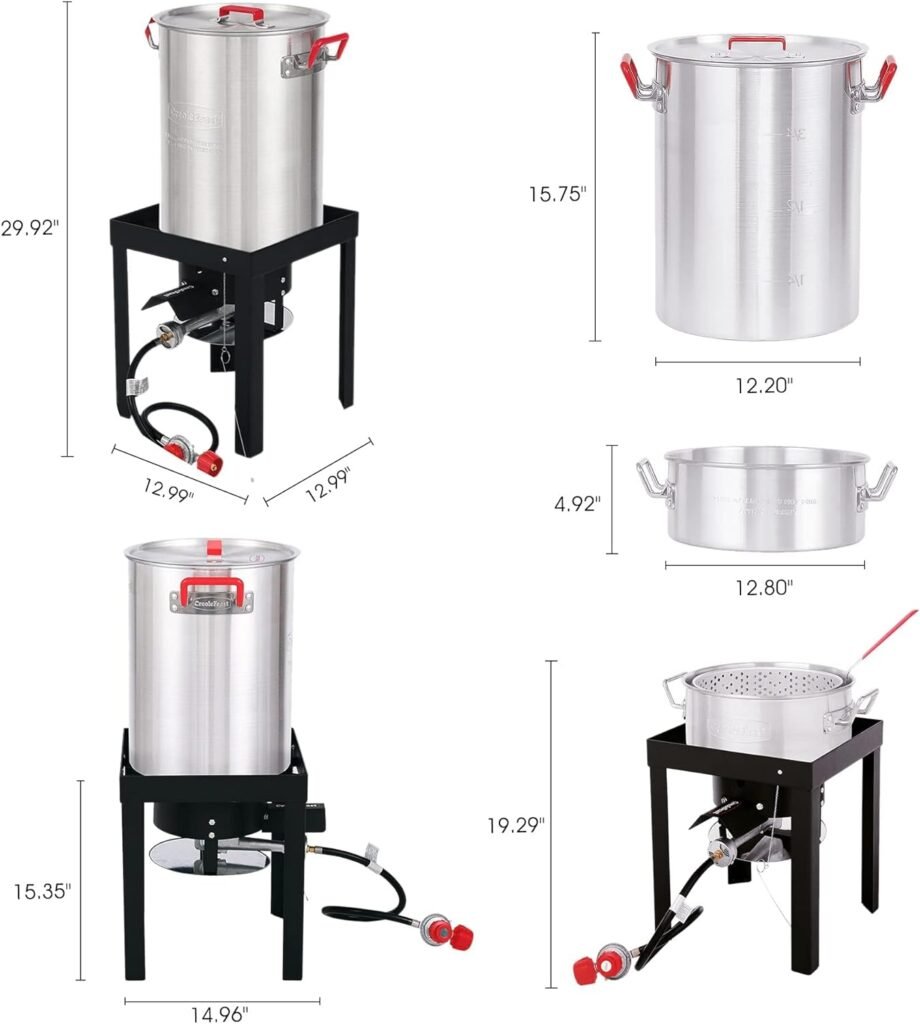 CreoleFeast TFS3010 Propane 30 Qt. Turkey and 10 Qt. Fish Fryer Boiler Steamer Set, 50,000 BTU Burner, Ideal for Outdoor Cooking