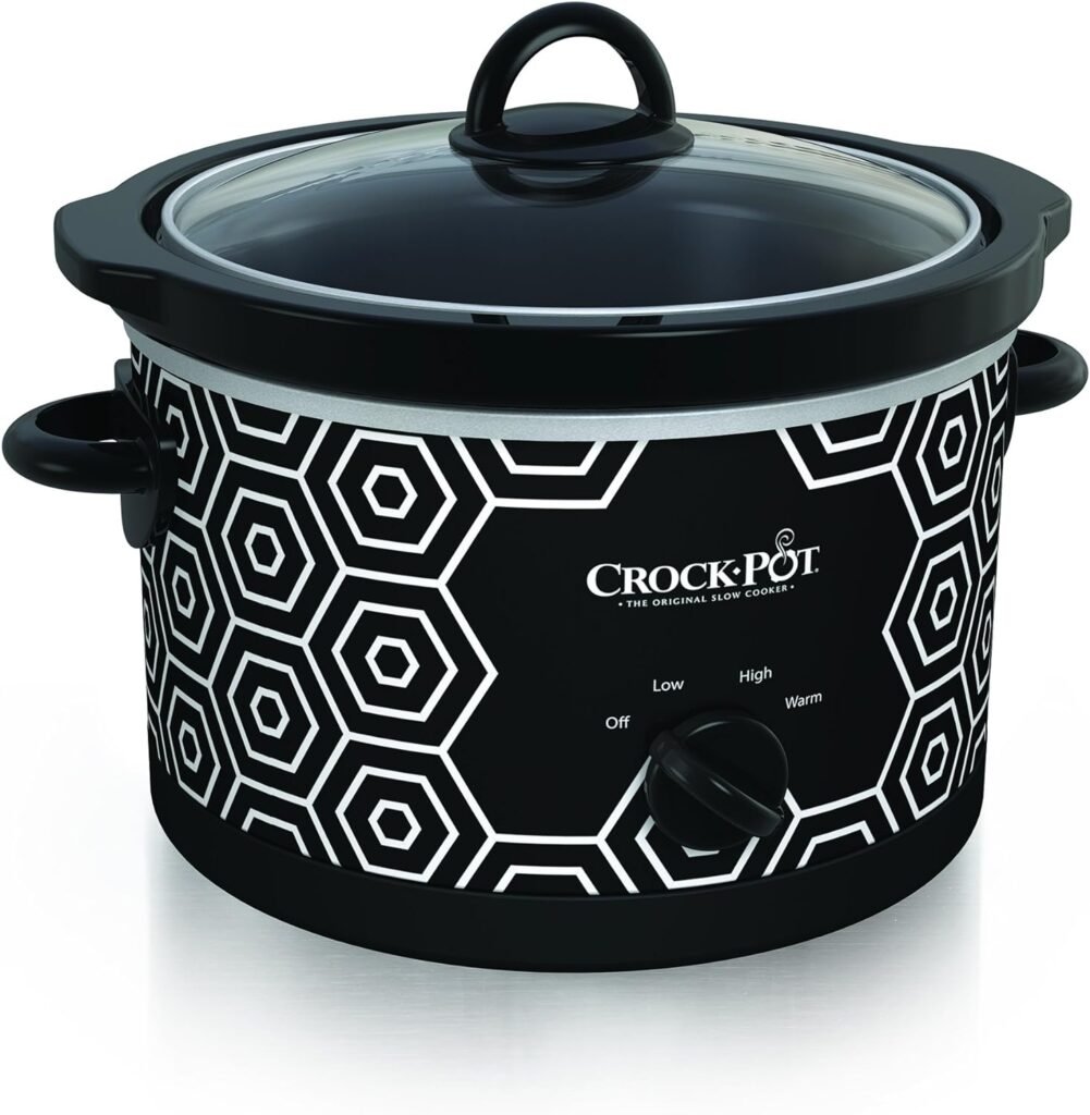 Crock-Pot 4.5 Quart Round Portable Slow Cooker and Food Warmer, Black  White Pattern (SCR450-HX)