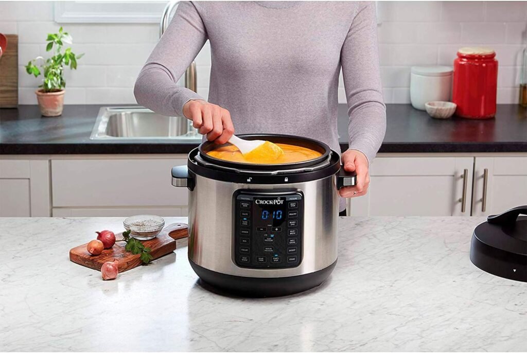 Crock-pot 8-Quart Multi-Use XL Express Crock Programmable Slow Cooker with Manual Pressure, Boil  Simmer with Extra Sealing Gasket, Stainless Steel