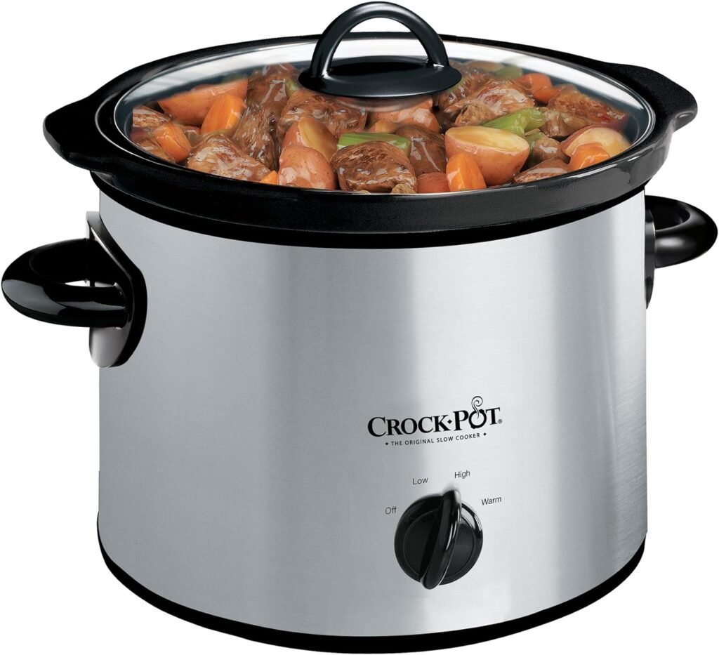 Crock-Pot Small 3 Quart Round Manual Slow Cooker, Stainless Steel and Black (SCR300-SS)